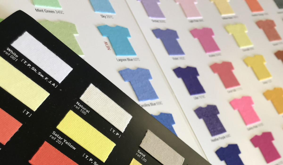 Fabric colour cards of t shirts and polo shirts